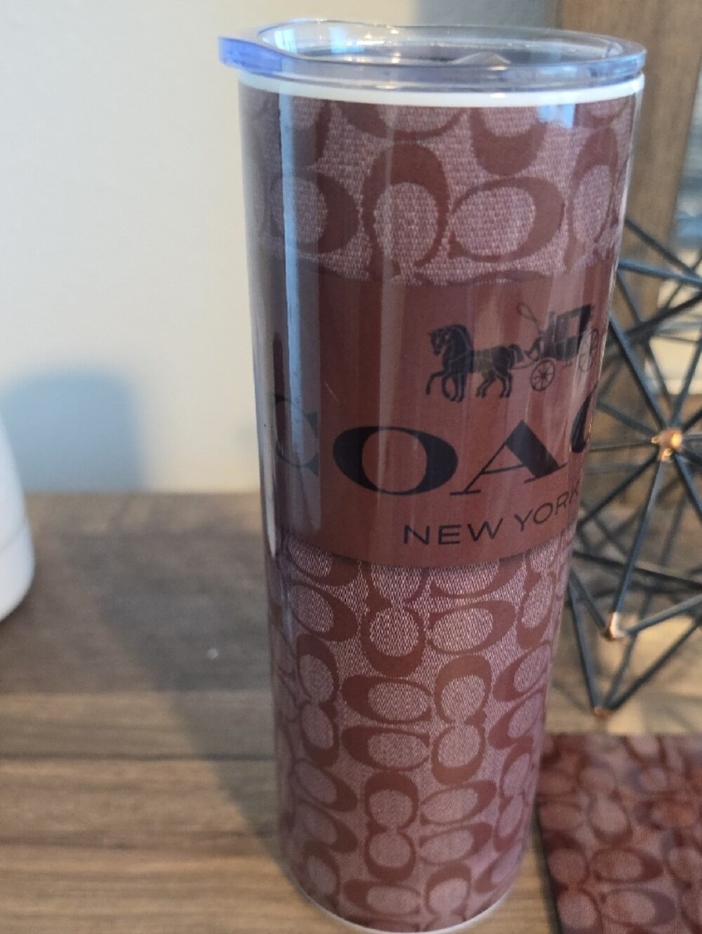 Coach Brown Signature Pattern Insulated Tumbler with Matching Coaster - Picture 2 of 6